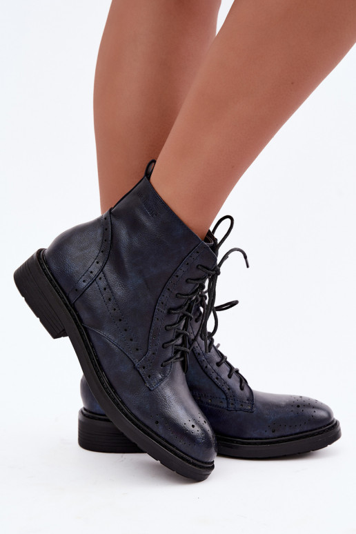 Wärmende Damen Stiefeletten mit breiten Absätzen Medicine RIN16-OBD426-59X, dunkelblau
