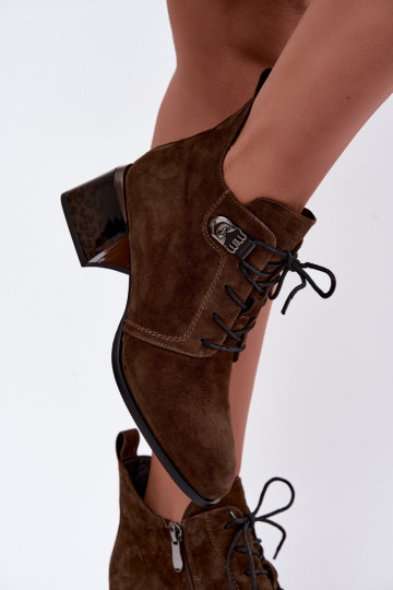 Wärmende Damen Stiefeletten aus Kunstveloursleder Klocke, braun Pirelia 2