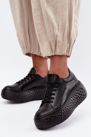 Leder Sneakers mit Plattform Zazoo N1000S4, schwarz 2