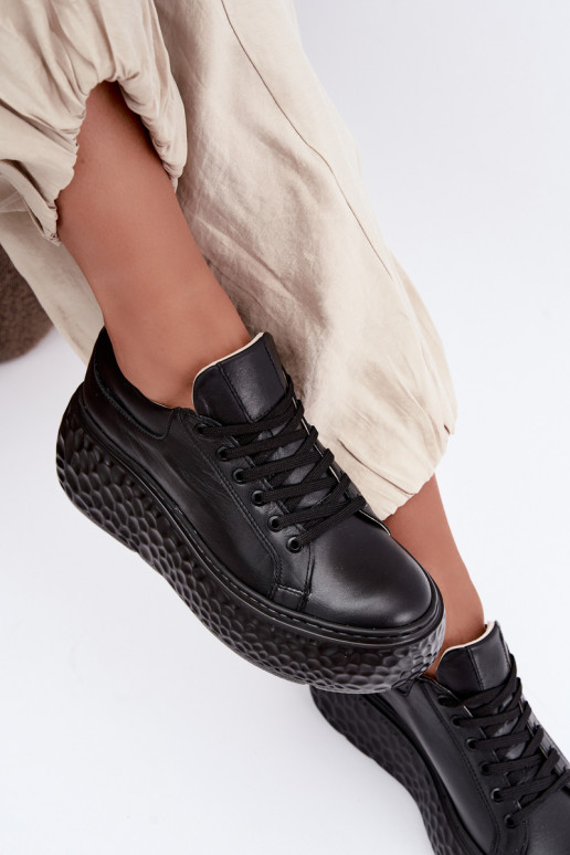 Leder Sneakers mit Plattform Zazoo N1000S4, schwarz