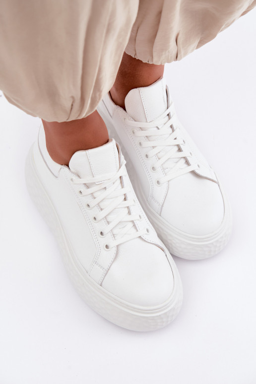 Leder Sneakers mit Plattform Zazoo N1000S4, weiß