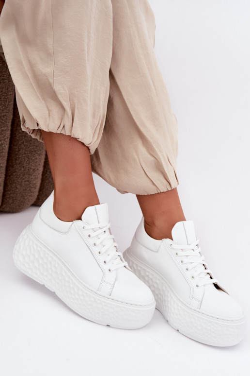 Leder Sneakers mit Plattform Zazoo N1000S4, weiß