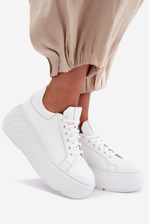 Leder Sneakers mit Plattform Zazoo N1000S4, weiß