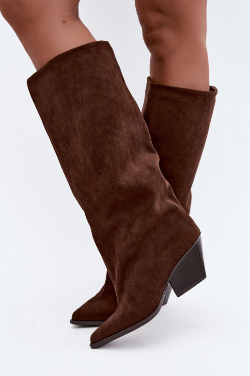 Slip-On kniehohe Stiefel mit Absatz, spitz, braun Blenia