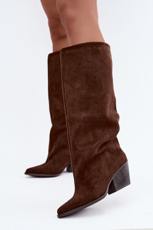 Slip-On kniehohe Stiefel mit Absatz, spitz, braun Blenia