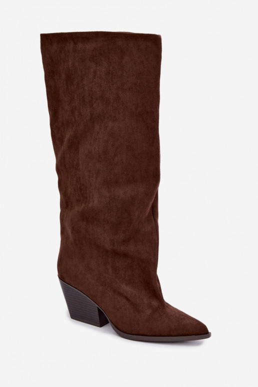 Slip-On kniehohe Stiefel mit Absatz, spitz, braun Blenia