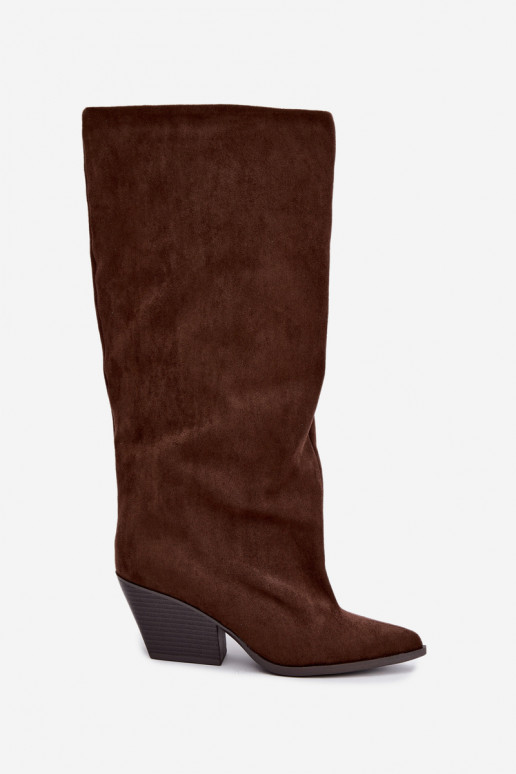 Slip-On kniehohe Stiefel mit Absatz, spitz, braun Blenia