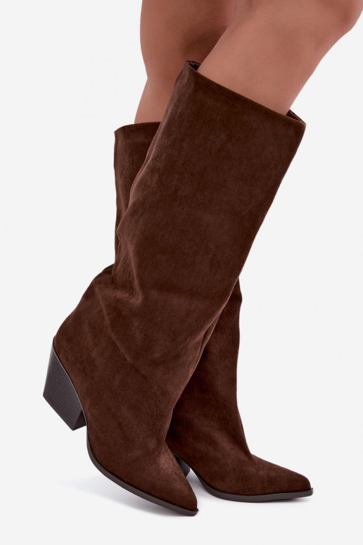 Slip-On kniehohe Stiefel mit Absatz, spitz, braun Blenia