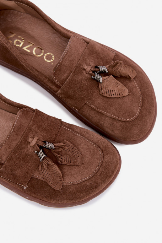 Kunstveloursleder Mokassins Barefoot Zazoo 10220, braun
