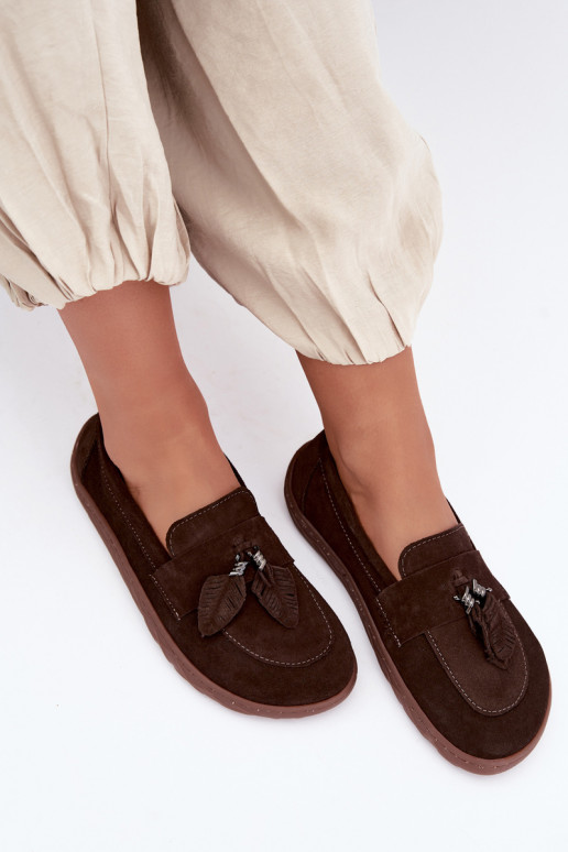 Kunstveloursleder Mokassins Barefoot Zazoo 10220, schokoladig
