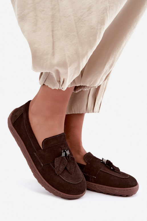 Kunstveloursleder Mokassins Barefoot Zazoo 10220, schokoladig