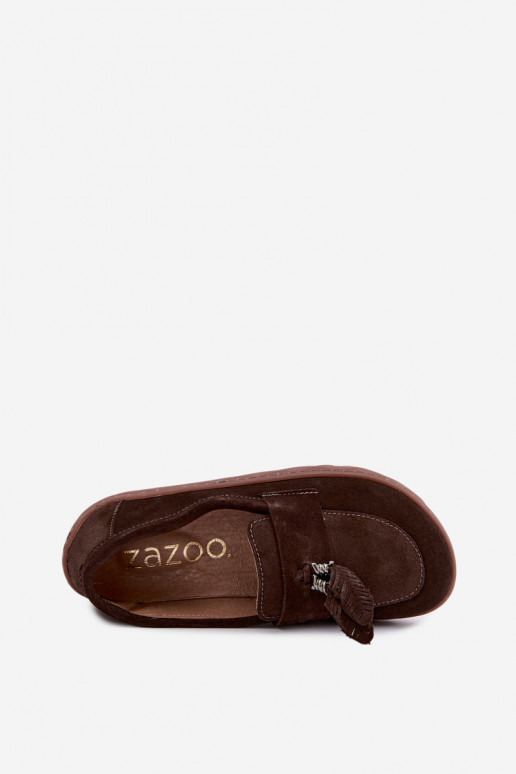 Kunstveloursleder Mokassins Barefoot Zazoo 10220, schokoladig