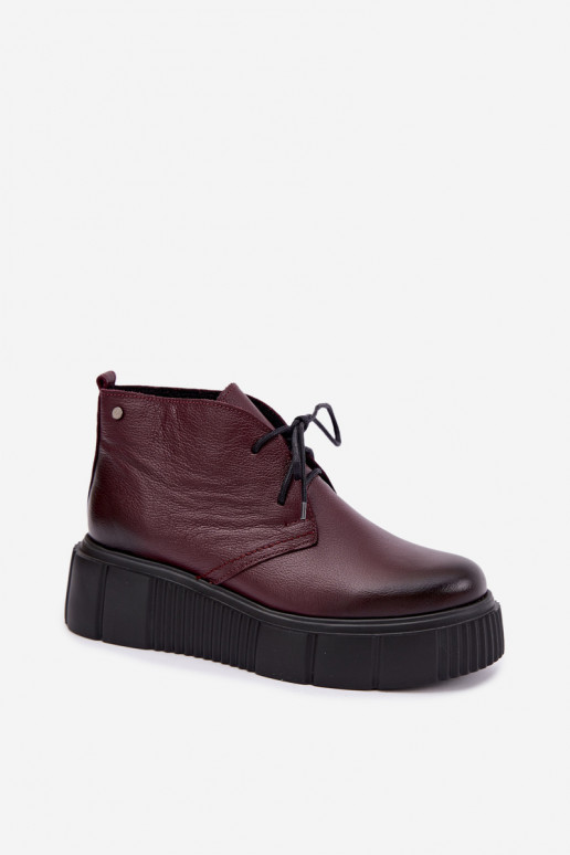 Wärmende Leder Damen Schuhe mit Plattform Zazoo 60588, bordeaux