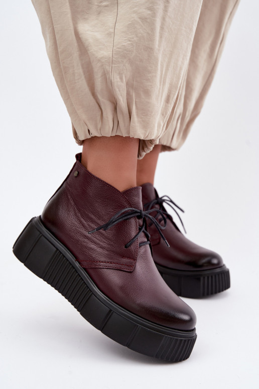 Wärmende Leder Damen Schuhe mit Plattform Zazoo 60588, bordeaux