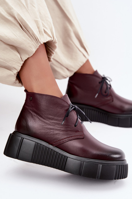 Wärmende Leder Damen Schuhe mit Plattform Zazoo 60588, bordeaux