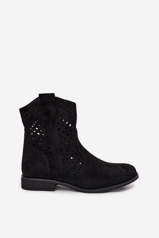 Schwarze durchbrochene Stiefeletten mit breiten Absätzen Amisna