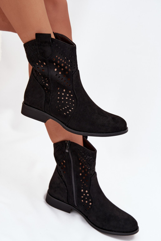 Schwarze durchbrochene Stiefeletten mit breiten Absätzen Amisna