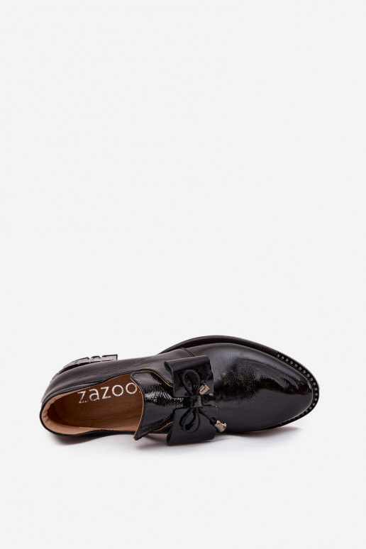Schwarze lackierte Schuhe mit niedrigem Absatz und Schleifen Zazoo 1399