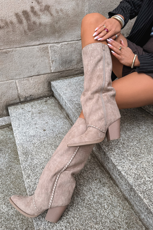 Damenstiefel im Cowboy-Stil mit Blockabsatz sandfarben Noeline