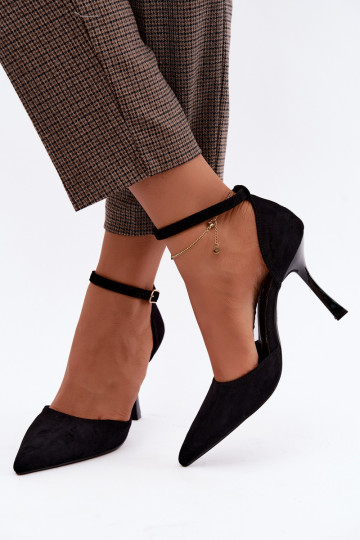 Ladessa schwarze Wildlederschuhe mit Riemen 2