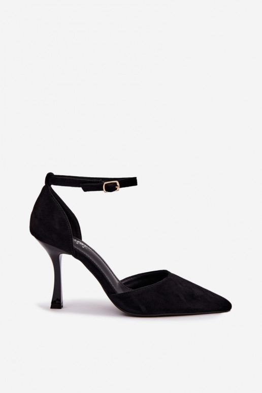 Ladessa schwarze Wildlederschuhe mit Riemen
