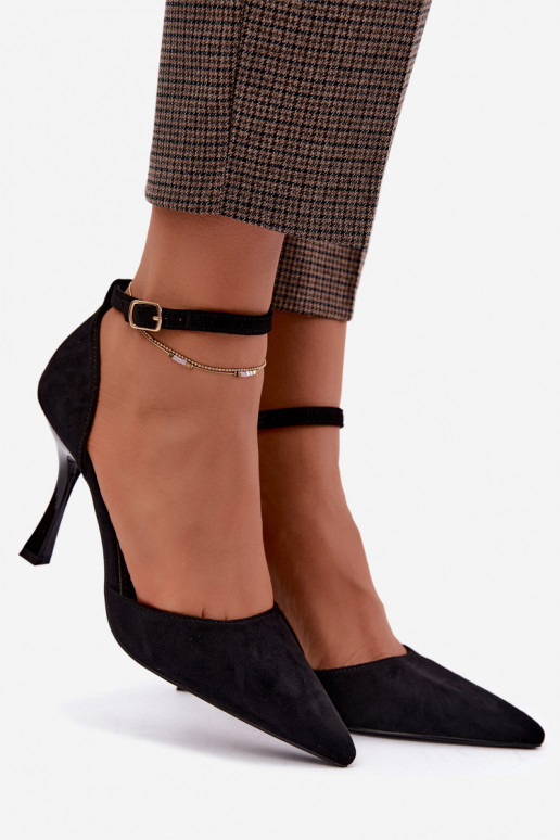 Ladessa schwarze Wildlederschuhe mit Riemen