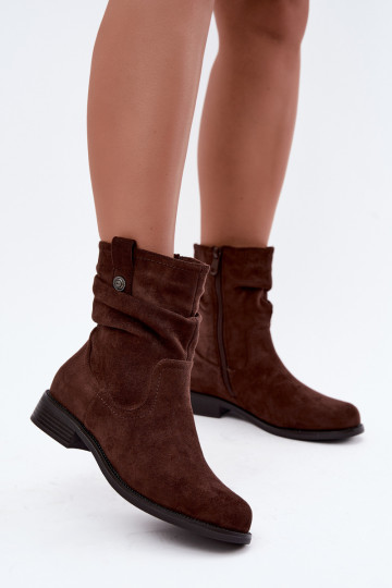 Isolierte Stiefeletten mit Rüschen und breiten Absätzen S.Barski HY62-8102 in Schokoladenfarbe