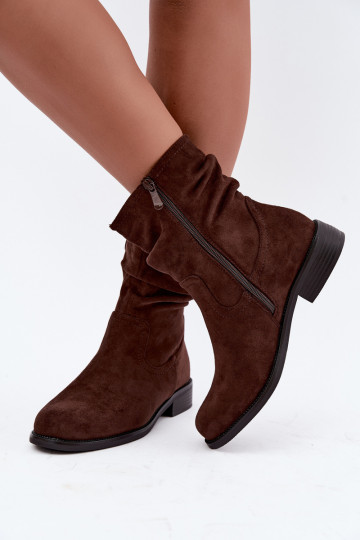 sich Zuarm laufen Stiefel Mit Rüschen mit breiten Absätzen S.Barski HY62-8102 CzekoladoZue 2