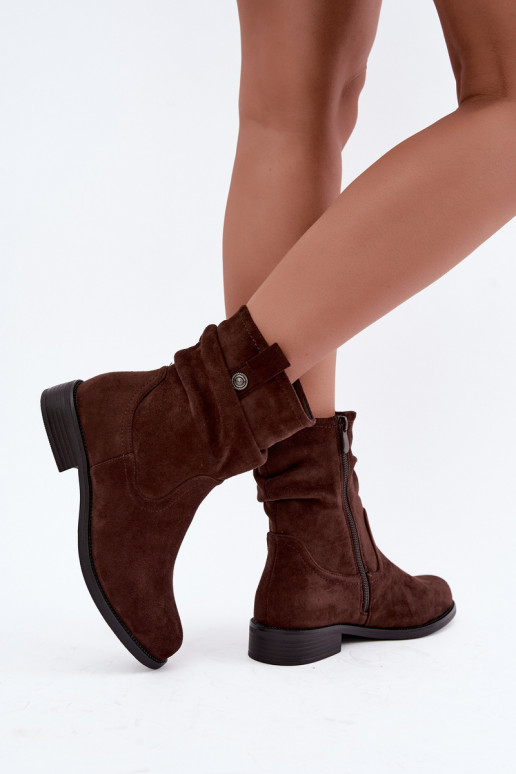 Isolierte Stiefeletten mit Rüschen und breiten Absätzen S.Barski HY62-8102 in Schokoladenfarbe