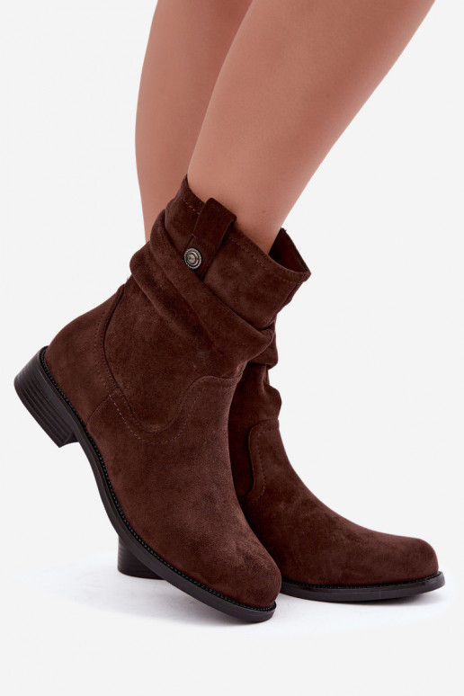 Isolierte Stiefeletten mit Rüschen und breiten Absätzen S.Barski HY62-8102 in Schokoladenfarbe
