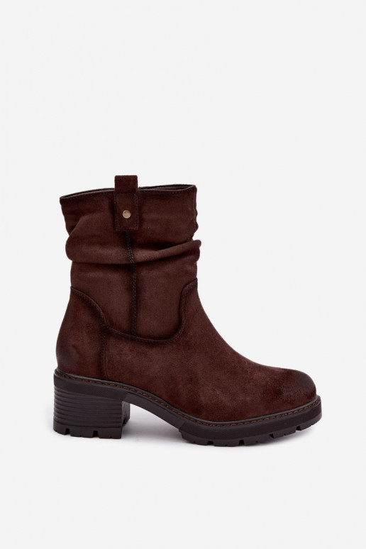 Isolierte Damen Stiefeletten mit Rüschen Klocke S.Barski HY62-8100 in Schokoladenfarbe