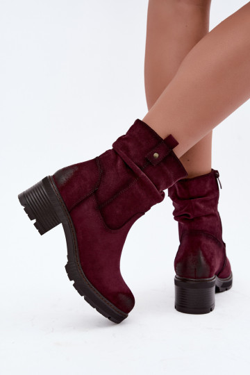 Isolierte Damen Stiefeletten mit Rüschen Klocke S.Barski HY62-8100 in Bordeauxfarbe 2