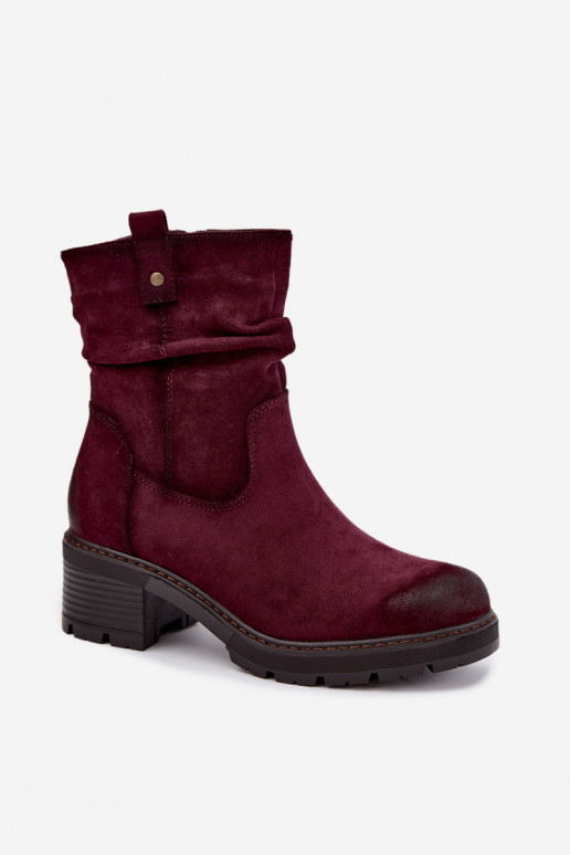Isolierte Damen Stiefeletten mit Rüschen Klocke S.Barski HY62-8100 in Bordeauxfarbe
