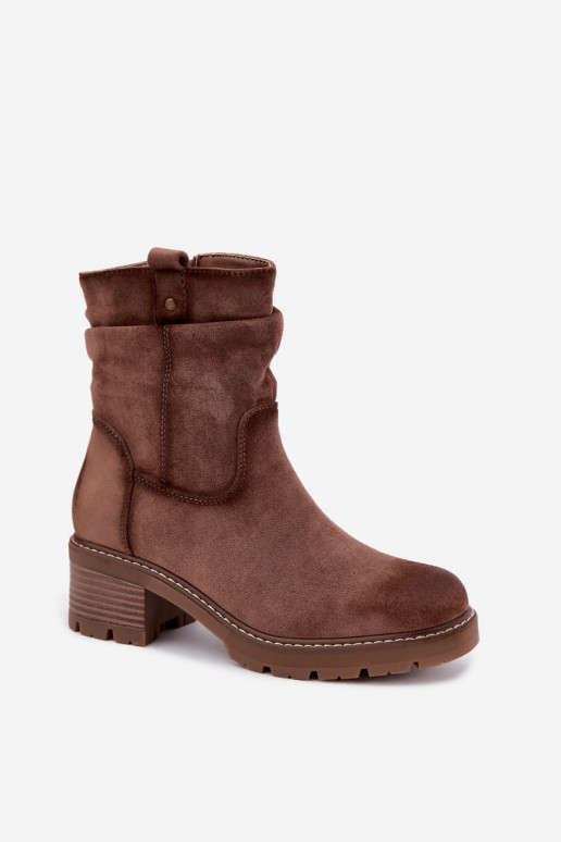 Wärmende Damen-Stiefeletten mit Rüschen, braun