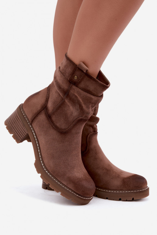 Wärmende Damen-Stiefeletten mit Rüschen, braun