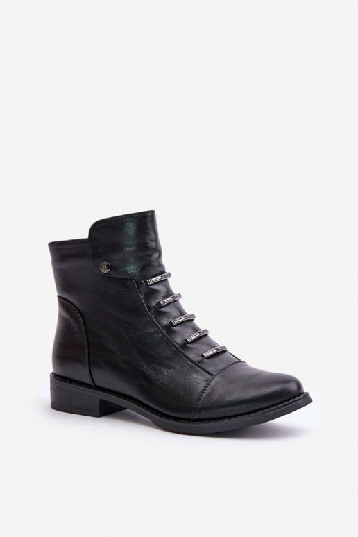 Wärmende Damen-Stiefeletten mit breiten Absätzen in schwarzer Farbe Labise
