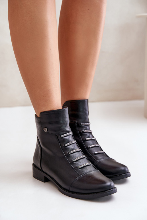 Wärmende Damen-Stiefeletten mit breiten Absätzen in schwarzer Farbe Labise