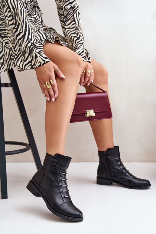 Wärmende Damen-Stiefeletten mit breiten Absätzen in schwarzer Farbe Labise