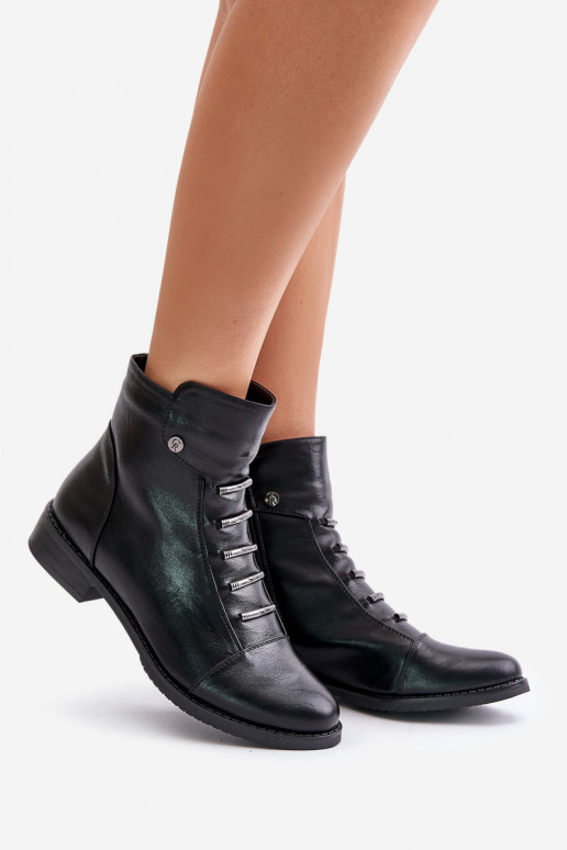 Wärmende Damen-Stiefeletten mit breiten Absätzen in schwarzer Farbe Labise