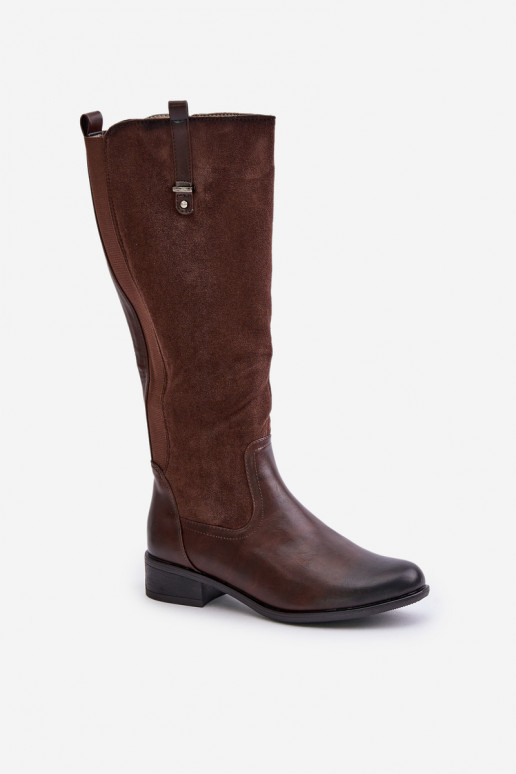 Wärmende Damen-Stiefel bis zum Knie in brauner Farbe Ivasira