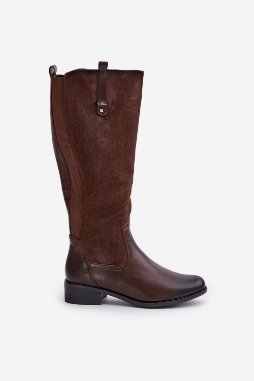 Wärmende Damen-Stiefel bis zum Knie in brauner Farbe Ivasira