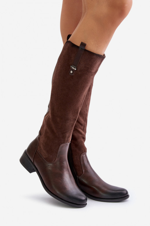 Wärmende Damen-Stiefel bis zum Knie in brauner Farbe Ivasira