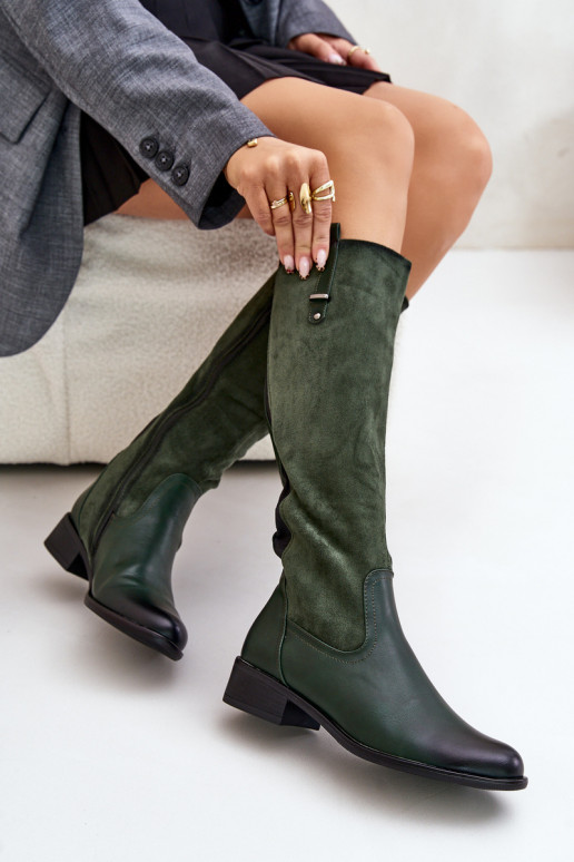 Wärmende Damen-Stiefel bis zum Knie in grüner Farbe Ivasira