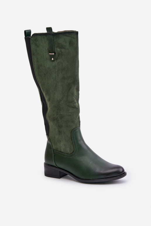 Wärmende Damen-Stiefel bis zum Knie in grüner Farbe Ivasira