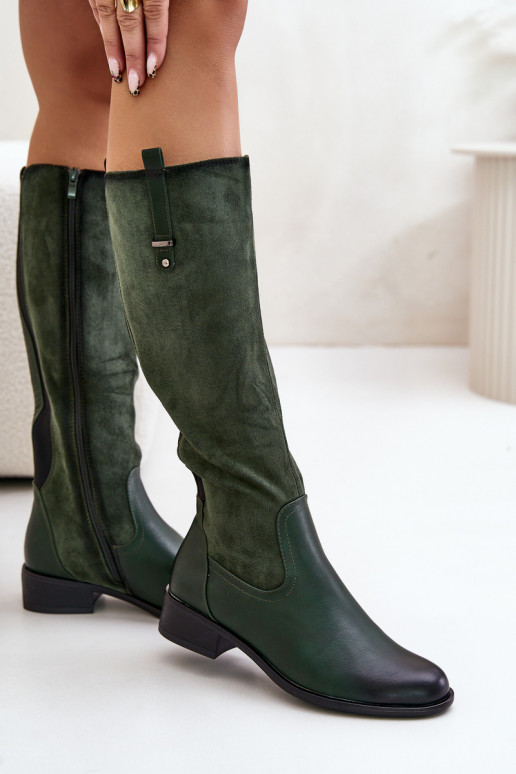 Wärmende Damen-Stiefel bis zum Knie in grüner Farbe Ivasira