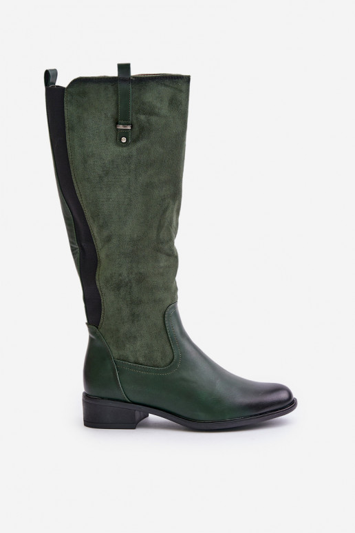 Wärmende Damen-Stiefel bis zum Knie in grüner Farbe Ivasira