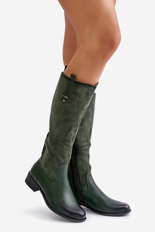 Wärmende Damen-Stiefel bis zum Knie in grüner Farbe Ivasira