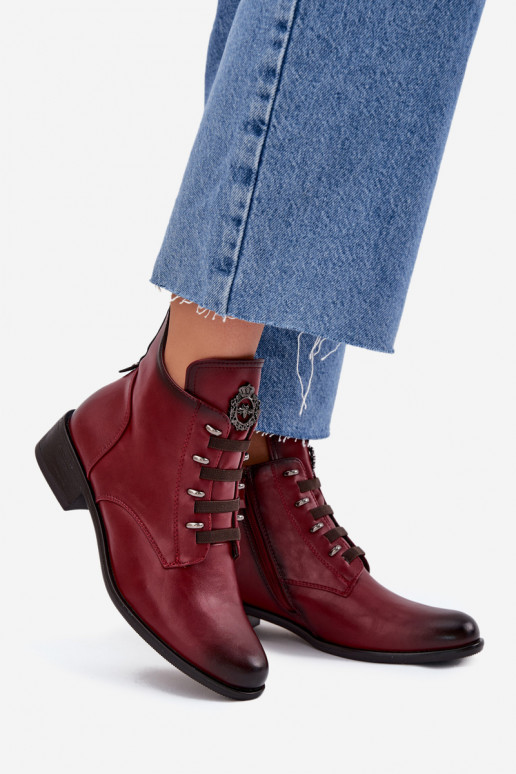 Niedrige wärmende Stiefeletten mit Ornamenten in burgunder Farbe Nevalia