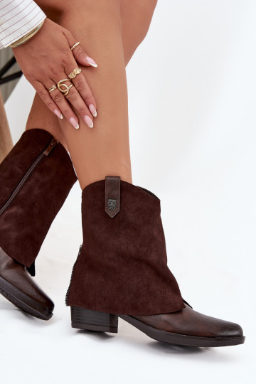 Wärmende Stiefeletten im Cowboy-Stil mit Absätzen in schokoladenbrauner Farbe Sylvette