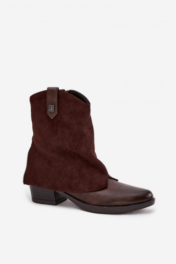 Wärmende Stiefeletten im Cowboy-Stil mit Absätzen in schokoladenbrauner Farbe Sylvette 2
